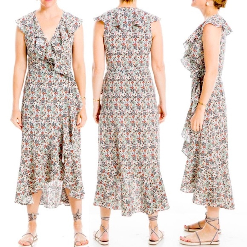 Max Studio Patterned Ruffle Front Wrap Dress - image 7